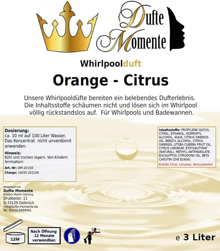 Dufte Momente | Whirlpool Duft Orange-Citrus 3.000ml | mit naturreinen und natürlichen ätherischen Ö