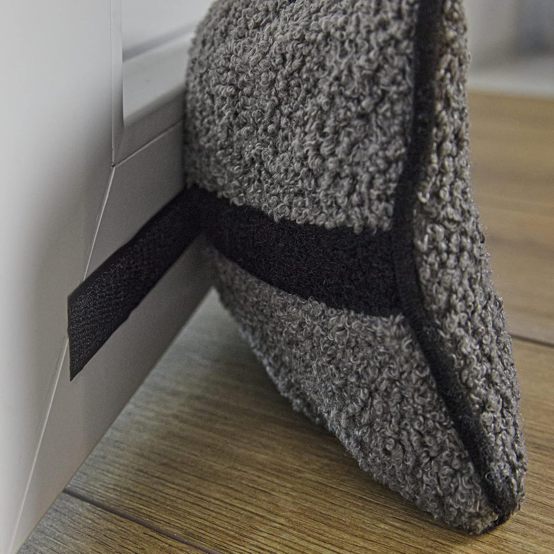 Zugluftstopper aus Schurwolle für Tür | 80cm Grau Klettverschluss | Selbstklebende Türbodendichtung