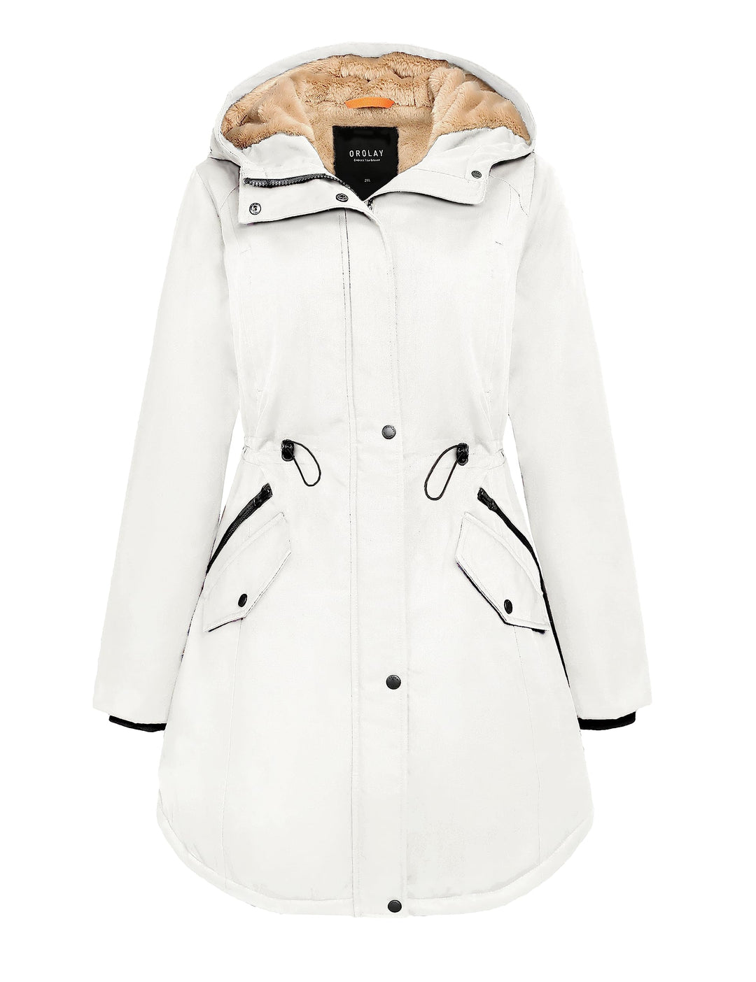 Orolay Damen Kapuzen Fleece Gefüttert Parka-Mantel Mittlere Länge Winter Draussen Gepolstert Jacke X
