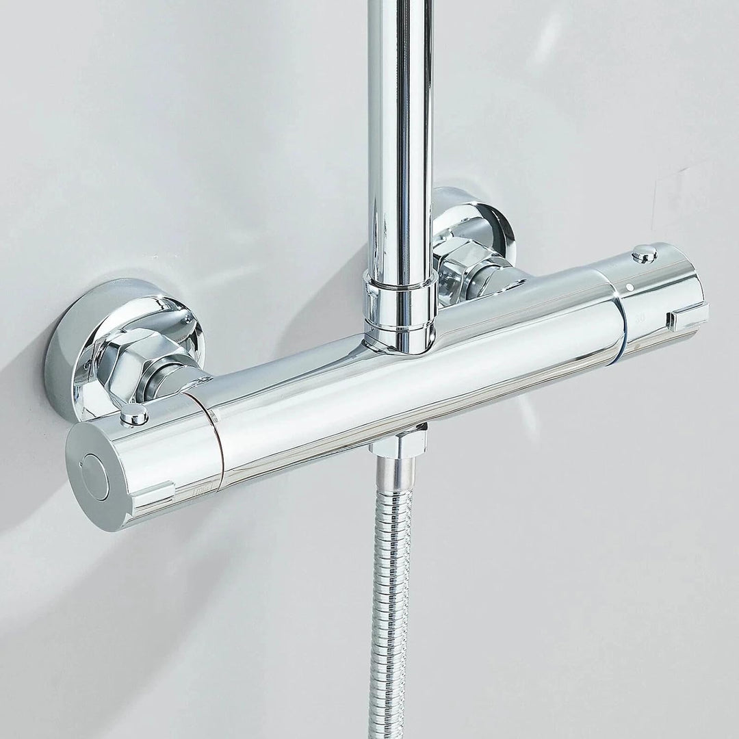 Thermostat Regendusche Komplettset Chrom Edelstahl Duscharmatur mit 20cm Überkopfbrause Höhenverstel