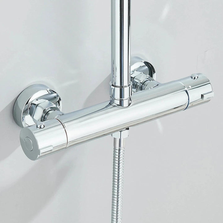 Thermostat Regendusche Komplettset Chrom Edelstahl Duscharmatur mit 20cm Überkopfbrause Höhenverstel
