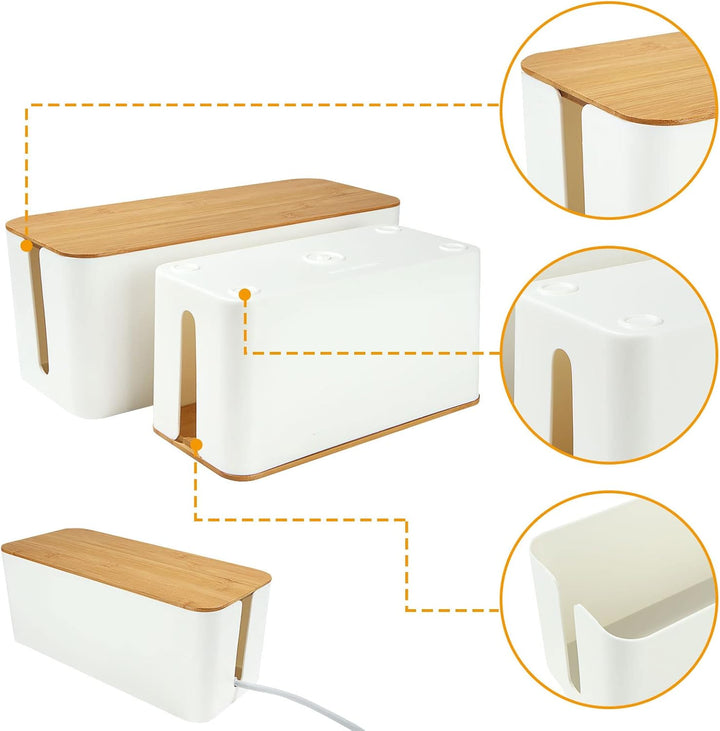 GOYADA 3 Stück Kabelbox Weiss, Kabel-Organizer Box, Kabel-Aufbewahrungsbox, 3 Grössen Kabelmanagemen
