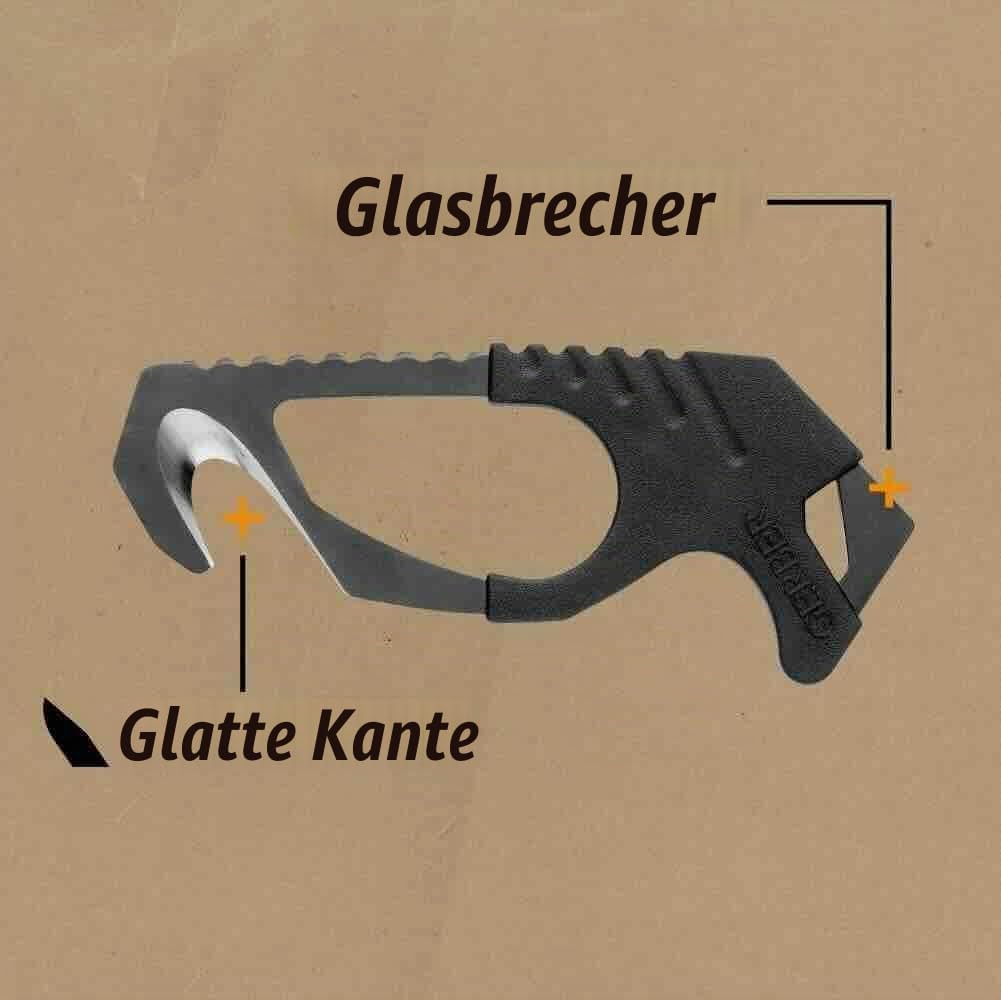 Gerber Gurtschneider, Strap Cutter, Mit integriertem Glasbrecher, Gesamtlänge: 11,1 cm, Schwarz, 22-
