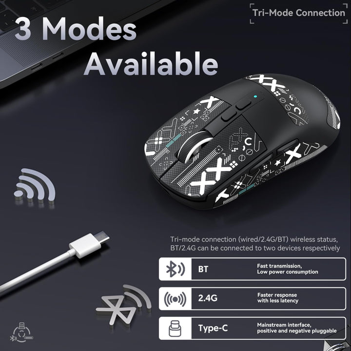 ATTACK SHARK X6 49g SUPERLIGHT Maus mit magnetischer Ladestation, PixArt PAW3395 Gaming-Sensor, BT/2