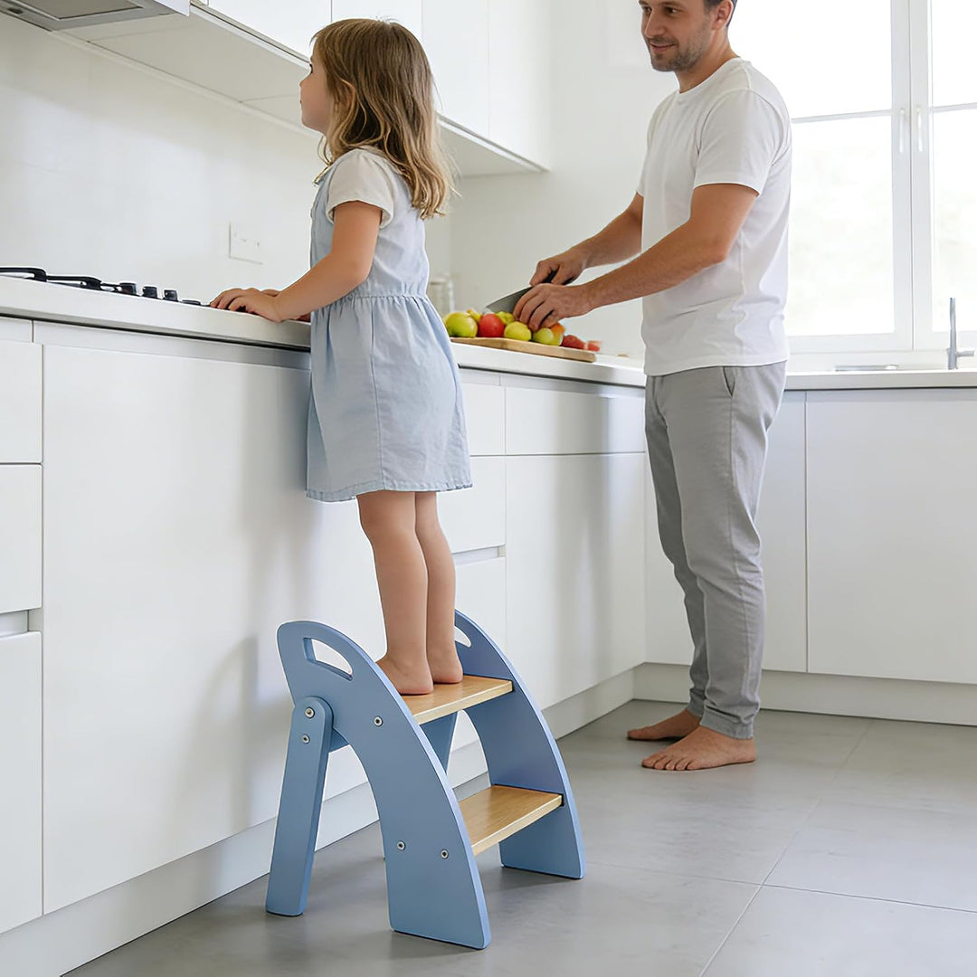 Tritthocker Kinder 2 Stufen, Trittleiter Klappbar Holz mit Griff, Tragfähigkeit bis zu 135KG, Tritts