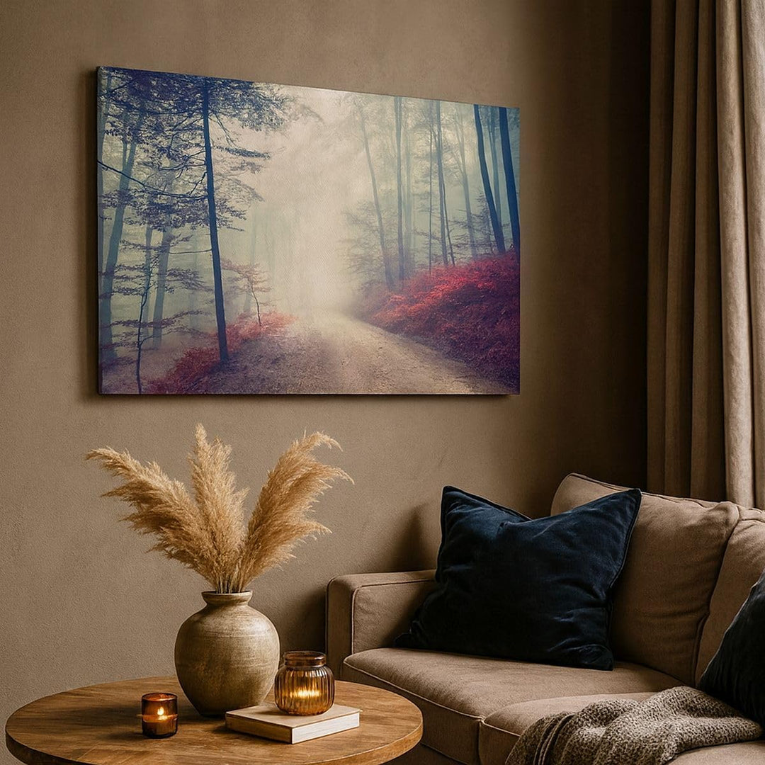 Bilder auf Leinwand 100x70cm Leinwandbild mit Rahmen Wald Baum Natur Gross Wanddeko Bild Schlafzimme