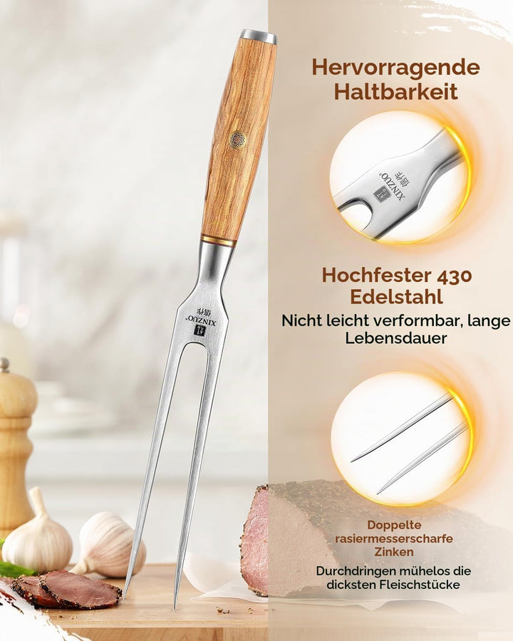 XINZUO 29.7cm Fleischgabel Tranchiergabel 430 Edelstahl, Serviergabel Steakgabel professioneller mul