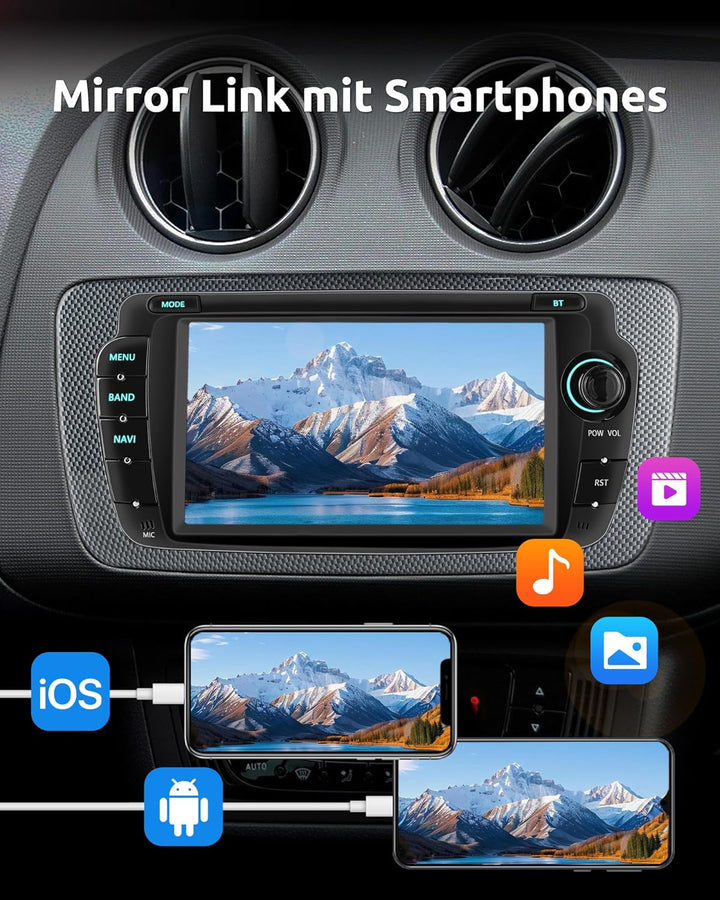 ESSGOO 2+32G Android 14 Drahtloses Carplay und Android Auto Autoradio Für Seat Ibiza IV 6J 2009-2013