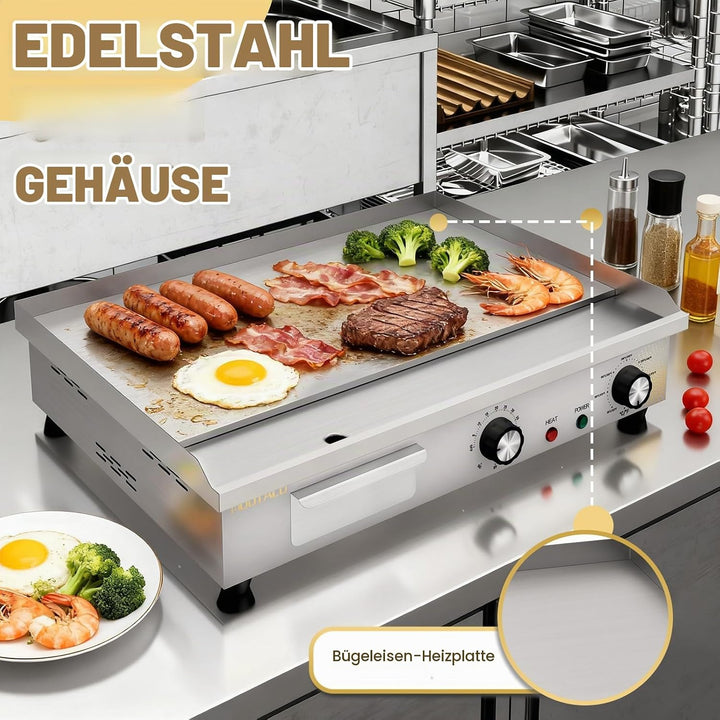 MOOTACO Elektrische Grillplatte mit Zeitschaltuhr, Profi Gastro Elektrogrill mit 54 cm Grillfläche,