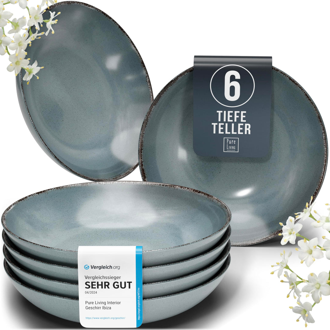 Steingut Suppenteller 6 Pers. Rustic Hochwertiges Landhausstil TEST SEHR GUT Tiefe Teller Set - Krat