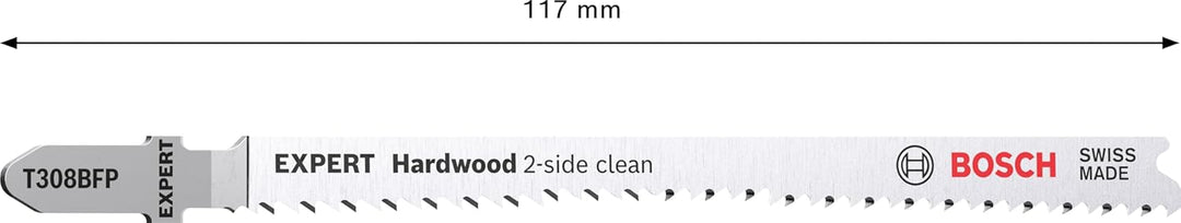 Bosch 5x EXPERT Hardwood 2-side clean T308BFP Stichsägeblatt (für Kunststoffbeschichtete Platten, Kü