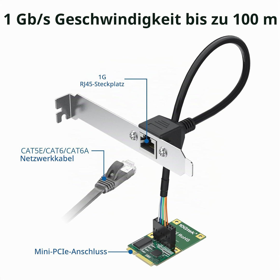 Mini PCIe 1G Ethernet Network Card (Intel I210AT), 30-cm Cable Length, Single Port RJ45, Mini Pice I