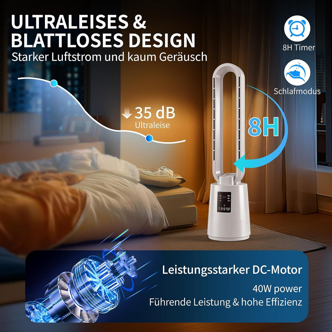 LEADZM Turmventilator sehr Leise,Ventilator mit Fernbedienung,blattlos rotorlos,12 Geschwindigkeiten