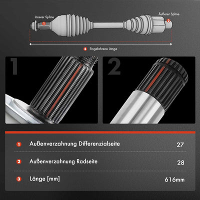 Frankberg 1x Antriebswelle Vorne Rechts Kompatibel mit CR-V II RD 2.0L 2001-2007 Replace# 18-042500