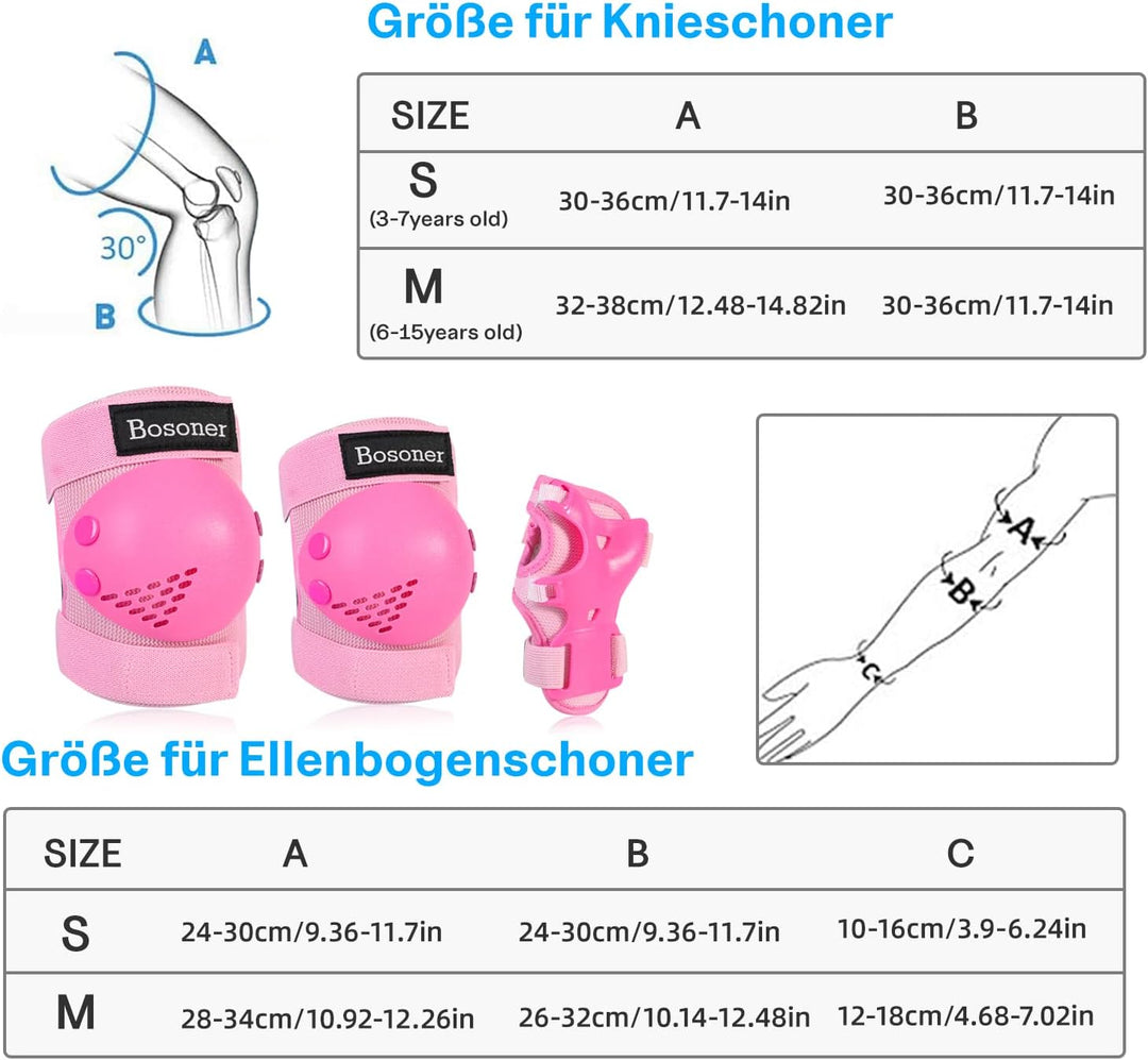 BOSONER Knieschoner Kinder Schoner Inliner Protektoren 6er Set Schützer Inliner Inline Skates Knie U