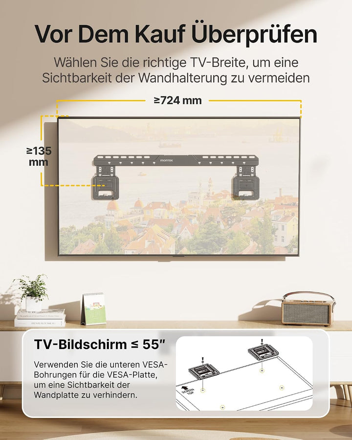 monTEK Ultra Slim TV Wandhalterung 37-86 Zoll bis 75kg, Max VESA 600x600mm
