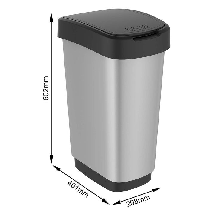 Mülleimer 50l mit Deckel Silber, Silber