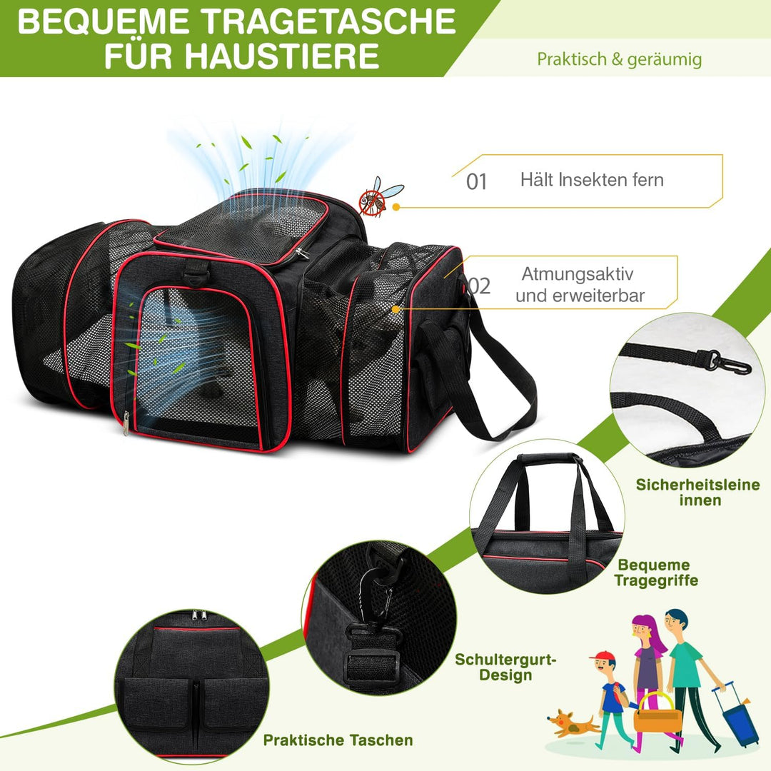 ALLSOPETS Erweiterbar Tragetasche für Katzen Hunde Faltbare Hund Katze Tragetaschen Tragbar Haustier
