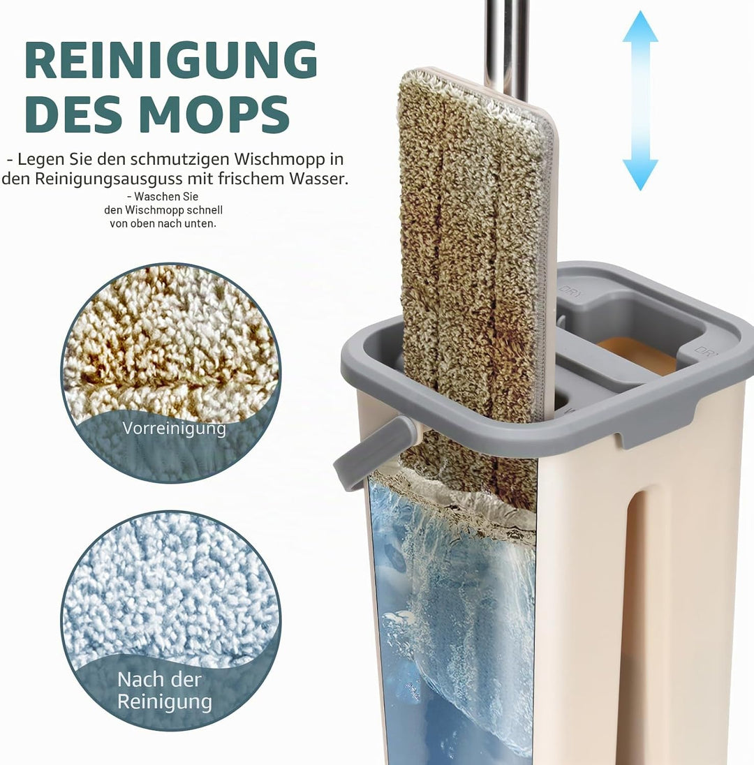 Wischmopp Set mit Eimer, Masthome Kompaktes Wischmopp und Eimer mit Auswringer, mit 3 Mikrofaser Wis