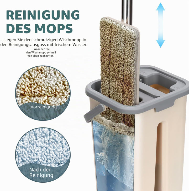 Wischmopp Set mit Eimer, Masthome Kompaktes Wischmopp und Eimer mit Auswringer, mit 3 Mikrofaser Wis