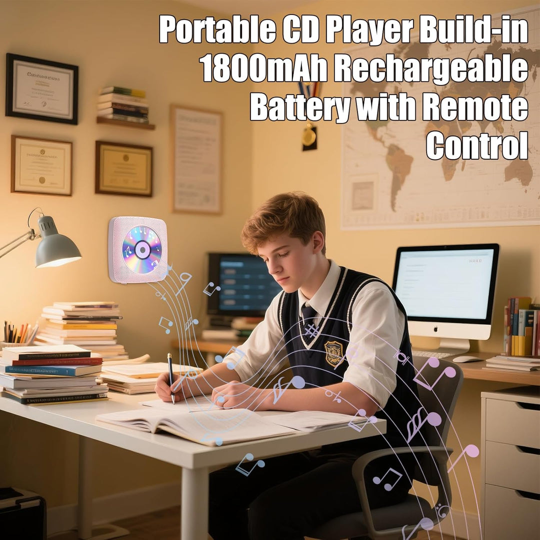 Gueray Desktop CD Player Bluetooth CD-Spieler mit Lautsprechern für Zuhause 1800mAh Tragbarer CD-Pla