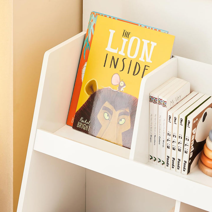 SoBuy Bücherregal Kinder, Kinderregal mit 5 Fächern und Massivholzbeinen, Regal Kinderzimmer, Kinder