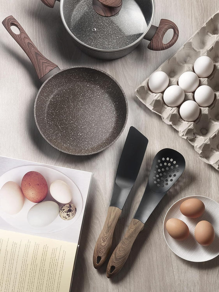 Pintinox Niedrige Kasserolle aus Aluminium, Serie Natur, Antihaftbeschichtung, Steinoptik, mit Glasd