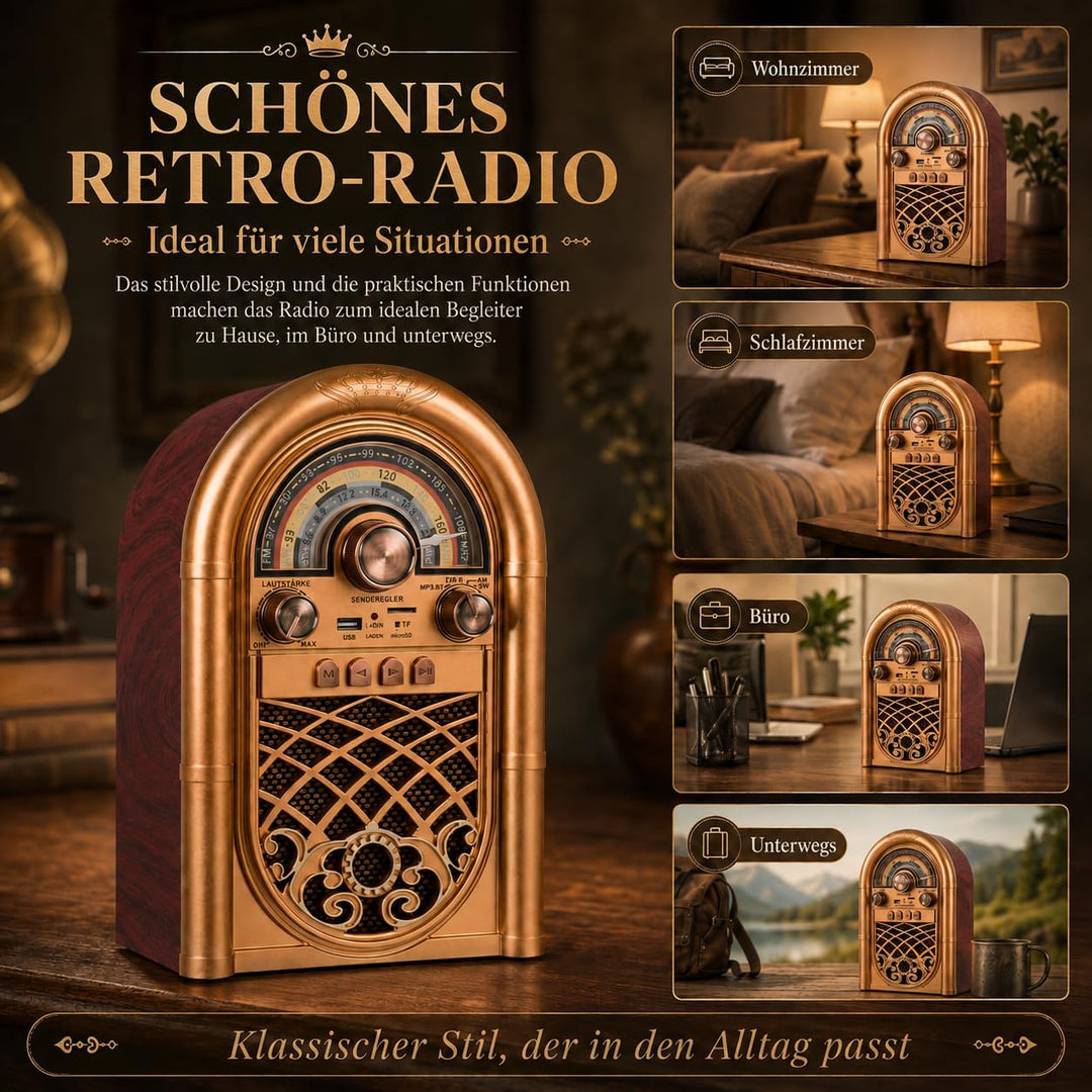 Retropolis New Orleans – Retro Radio mit Bluetooth 5.0, Tragbares Radio FM/AM/SW, 1200mAh Akku, USB/