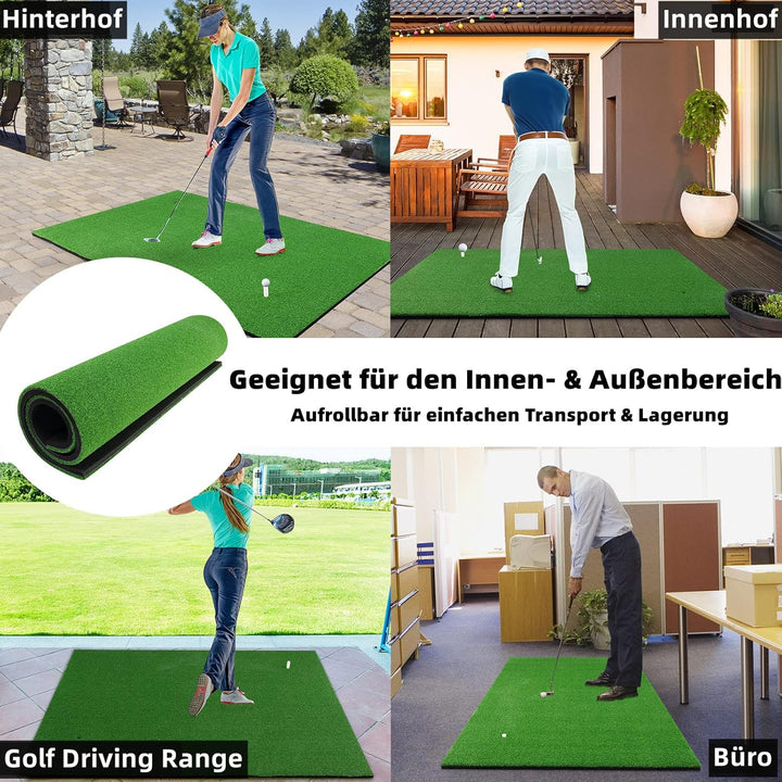 GYMAX Golf Abschlagmatte, 150 x 100 x 2,7 cm, Faltbare Golf Übungsmatte mit 2 Abschlagpositionen & 3