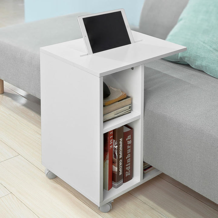 SoBuy® FBT48-W Beistelltisch mit Schlitz für iPad, Zeitungsständer Couchtisch Tisch mit Rollen weiss