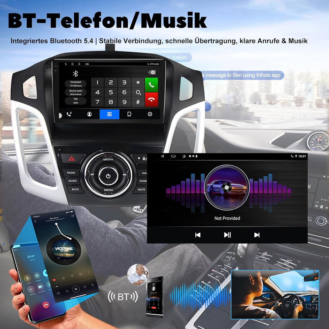 9 Zoll QLED Autoradio für Ford Focus MK3 2010-2018, Android Car Stereo 4GB+64GB mit Wireless CarPlay