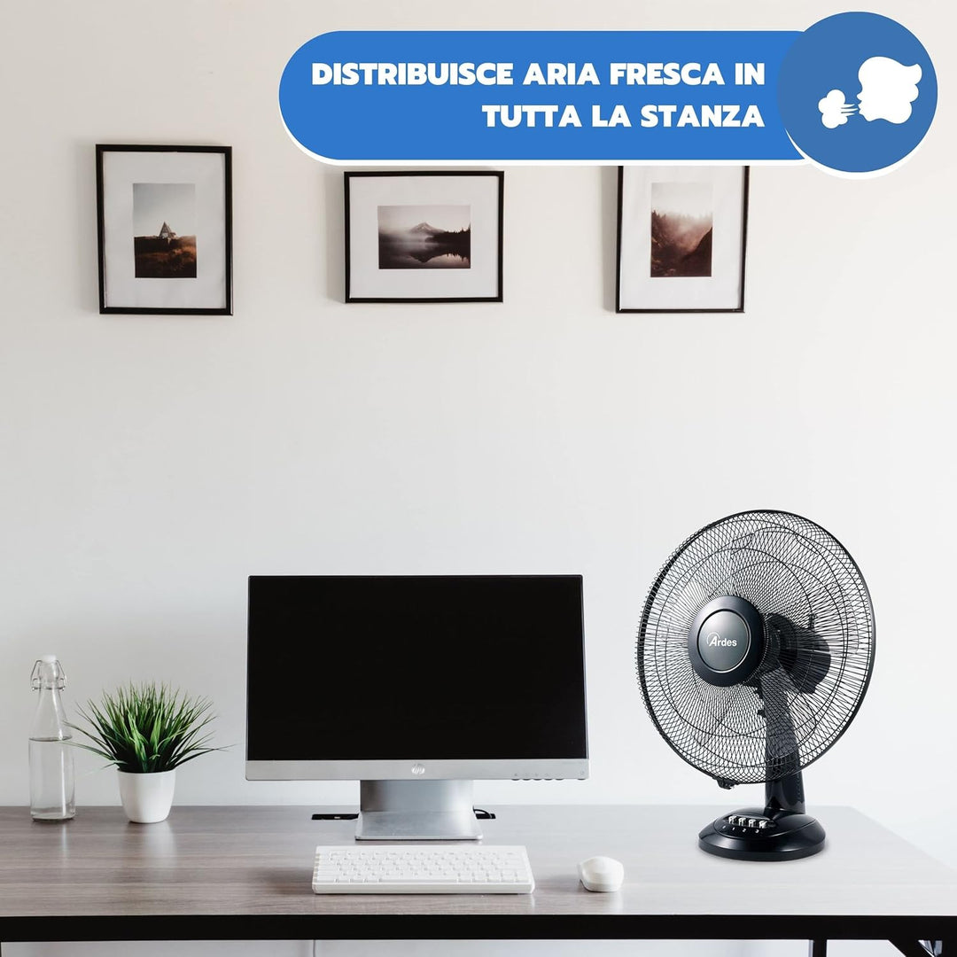ARDES - Ardes-Tischventilator, 40 cm, 5 Flügel, oszillierend, Total Black, Ardes-Ventilator, 3 Gesch