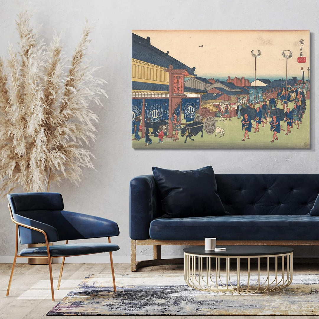 Printed Paintings Leinwand (80x60cm): Utagawa Hiroshige - Shimbashi no Zu 80x60 cm, 80x60 cm