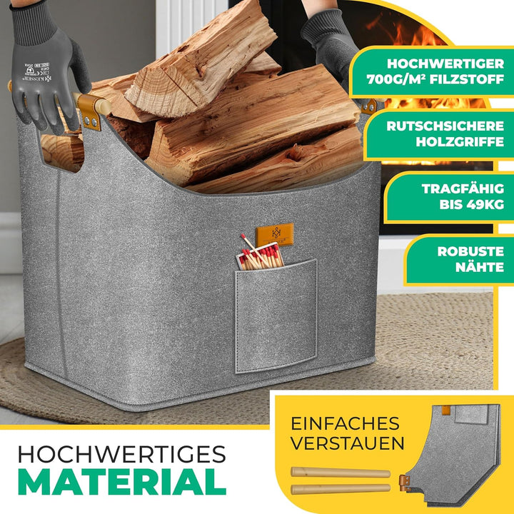 KESSER® Brennholzkorb XL 60 Liter | Kaminholztasche extra dicker Filz | Feuerholzkorb faltbar mit ve