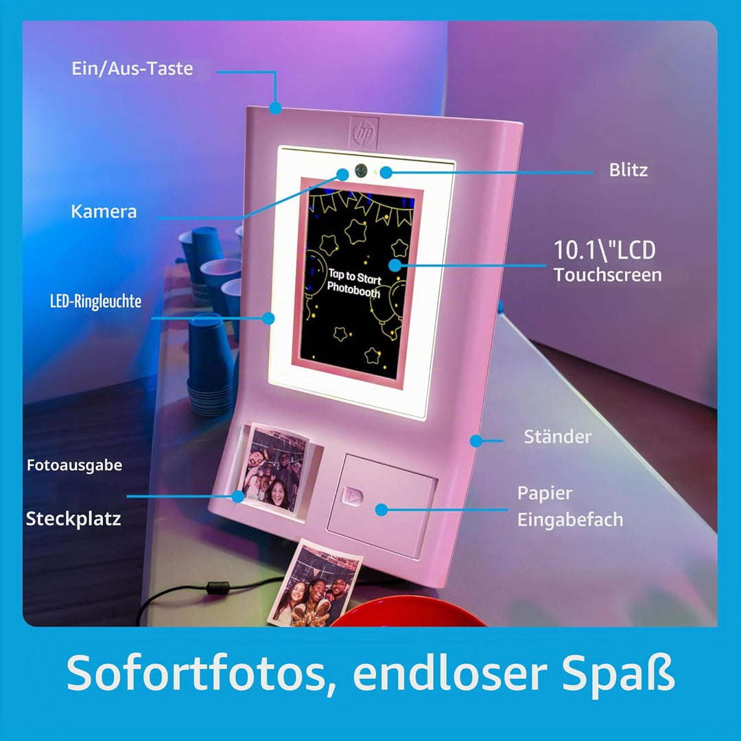 HP Sprocket Fotobox-Maschine Sofort-Farb-Fotodrucker (Pink) Papier-Paket + Zink 3,5 x 4,25” Zink-Sel
