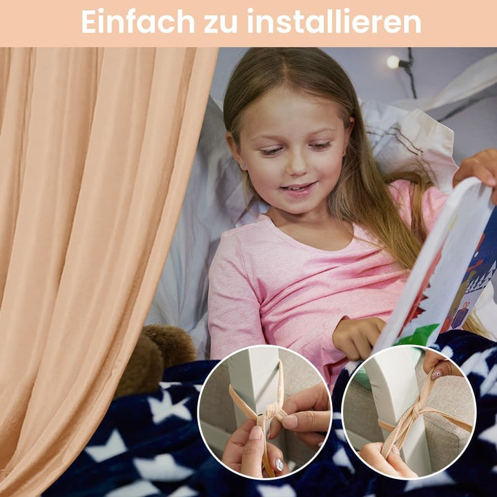 HOTUT Hausbett Himmel,2 Stück Betthimmel Babybett aus Musselin,Weich und atmungsaktiv Baldachin Kind