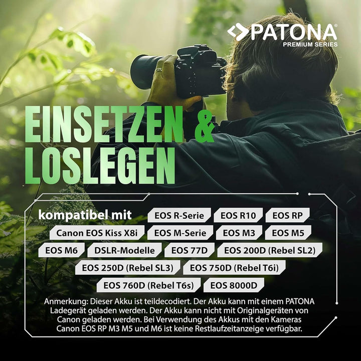 PATONA Premium LP-E17 Akku 1100mAh Kompatibel mit Canon EOS R10 77D 200D 750D 760D 8000D Rebel T6i T