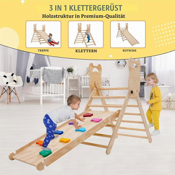 Ark miido Klettergerüst Indoor klettersteine 3-in-1 Montessori kletterdreieck mit Rutsche Faltbares