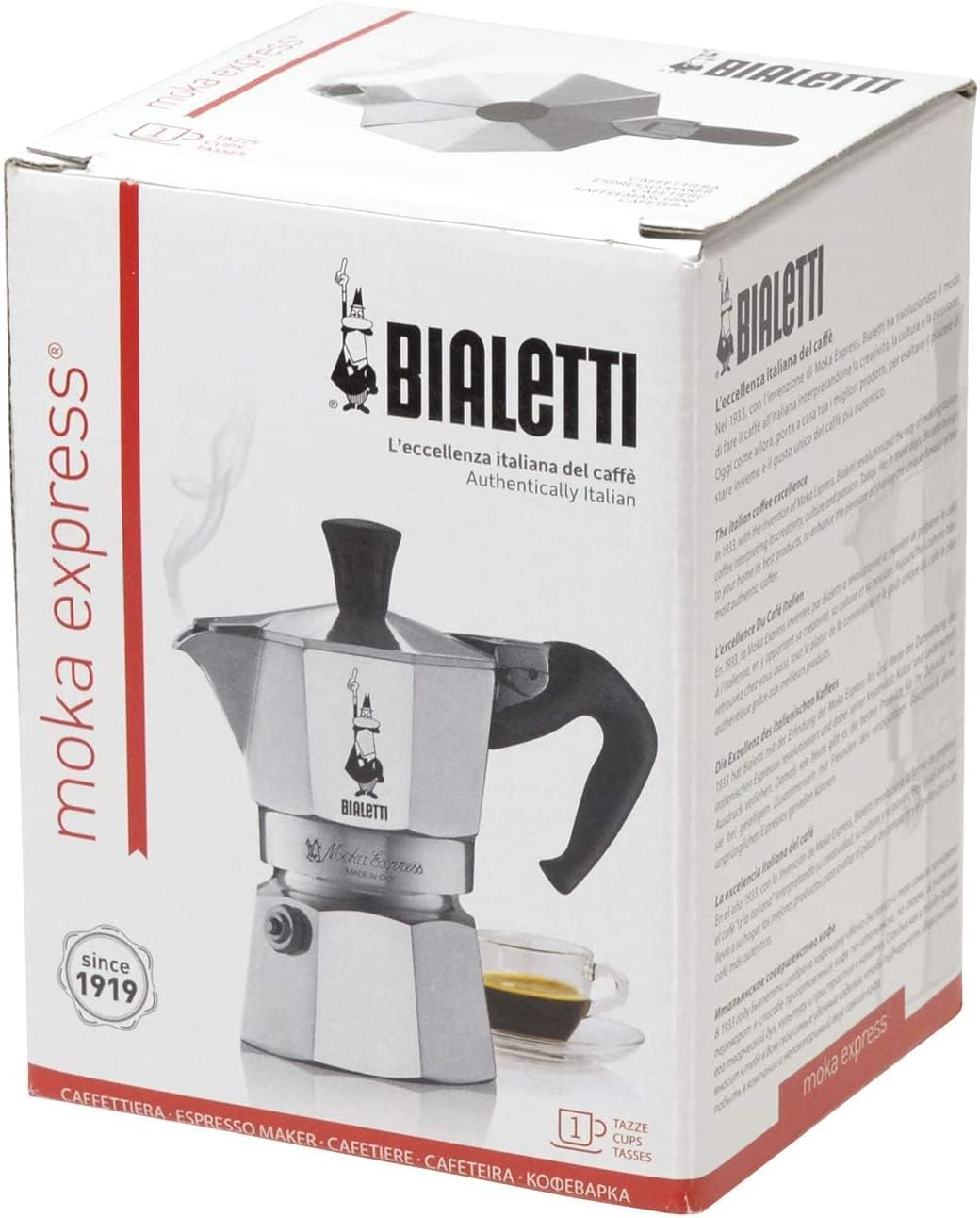 Bialetti Express Moka Pot, 1-Cup, Aluminum Silver, 6857, Aluminium Silber Aluminium Silber 1-Cup Top