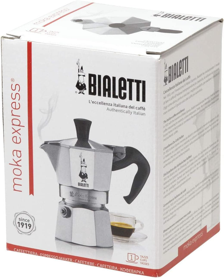 Bialetti Express Moka Pot, 1-Cup, Aluminum Silver, 6857, Aluminium Silber Aluminium Silber 1-Cup Top