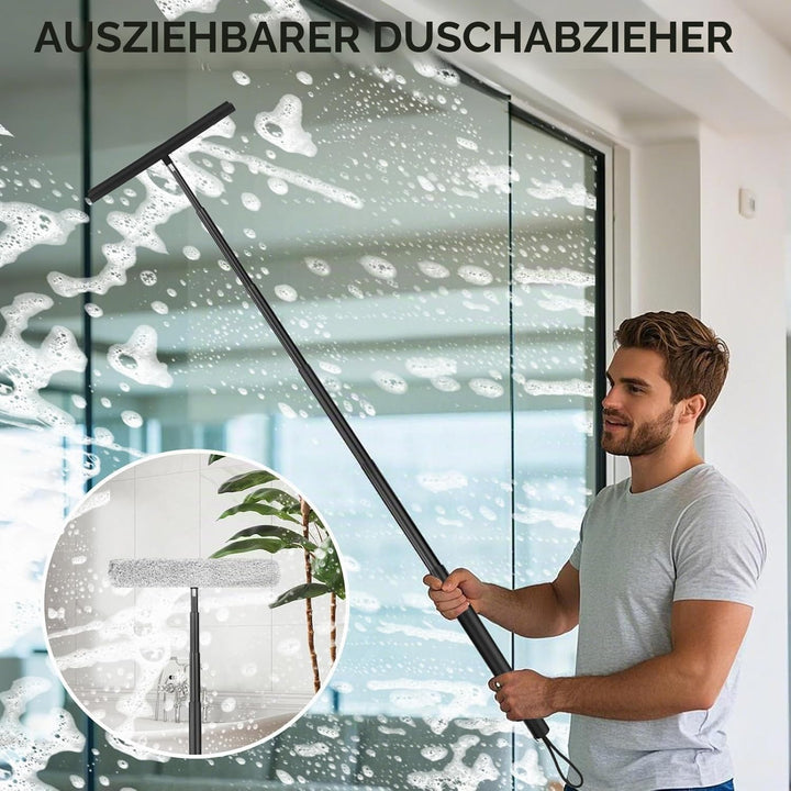 Ausziehbarer Duschabzieher Schwarz, Abzieher Dusche mit 30-120cm Teleskopstiel Fensterabzieher mit E
