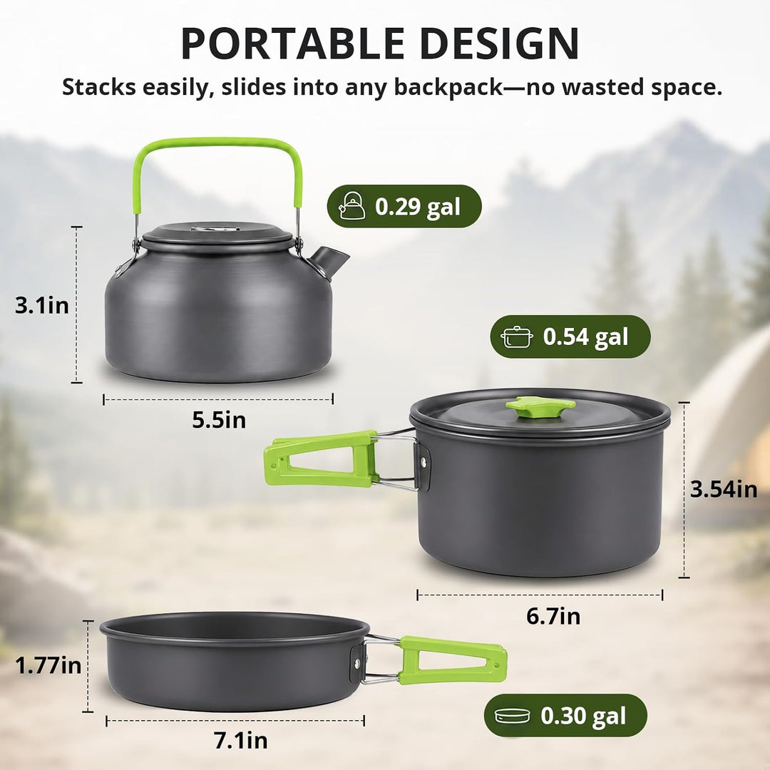 aiGear Camping Kochgeschirr Set/Outdoor Geschirr Set | Camping Topf Kochtopf Tragbar Aluminium | mit