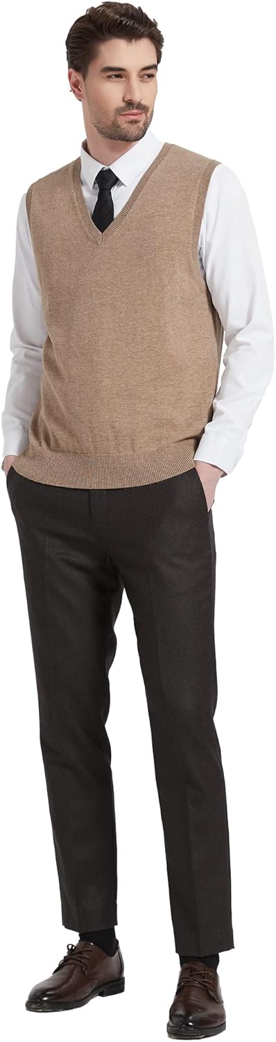 Kallspin Herren Pullunder-Strickweste aus Wollmischung V Hals Ärmellos L Kaffee, L Kaffee
