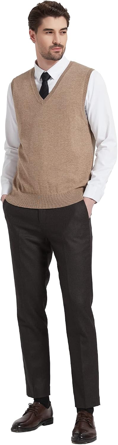 Kallspin Herren Pullunder-Strickweste aus Wollmischung V Hals Ärmellos M Kaffee, M Kaffee