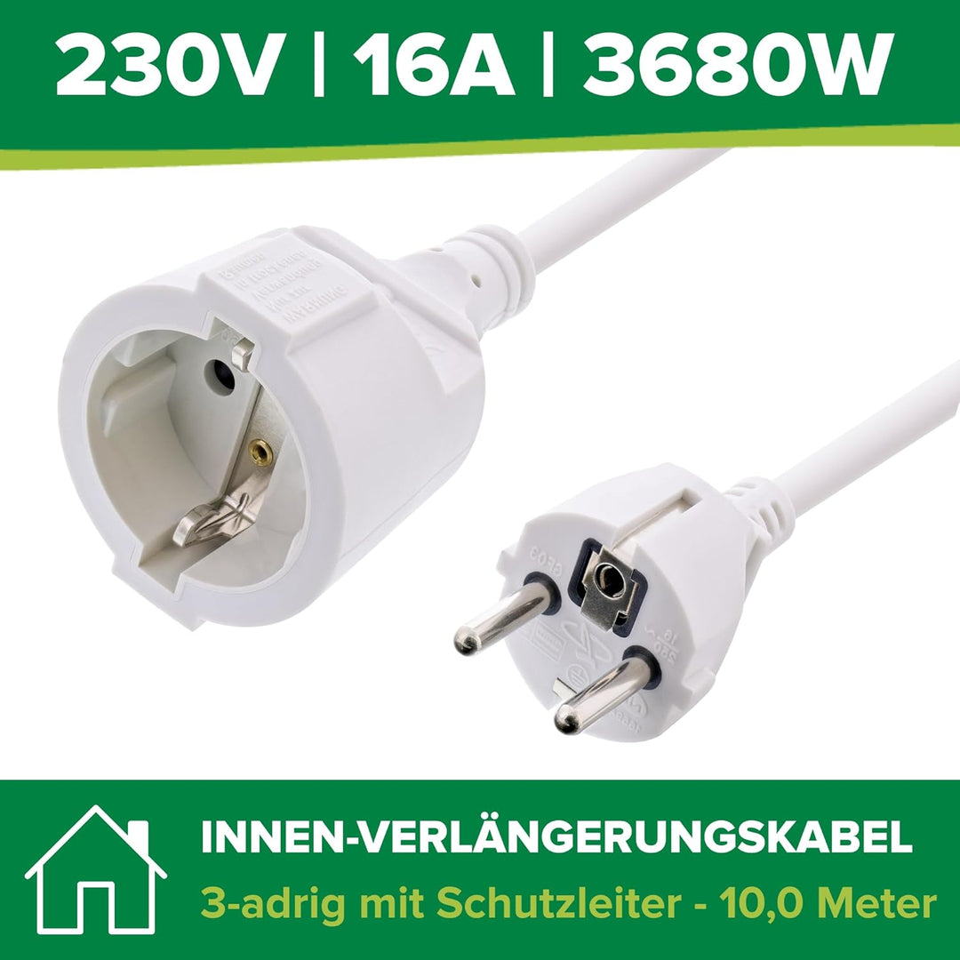 InLine Schutzkontakt-Verlängerungskabel CEE 7/7 für Innenbereich, GS-zertifiziert mit Kinderschutz,