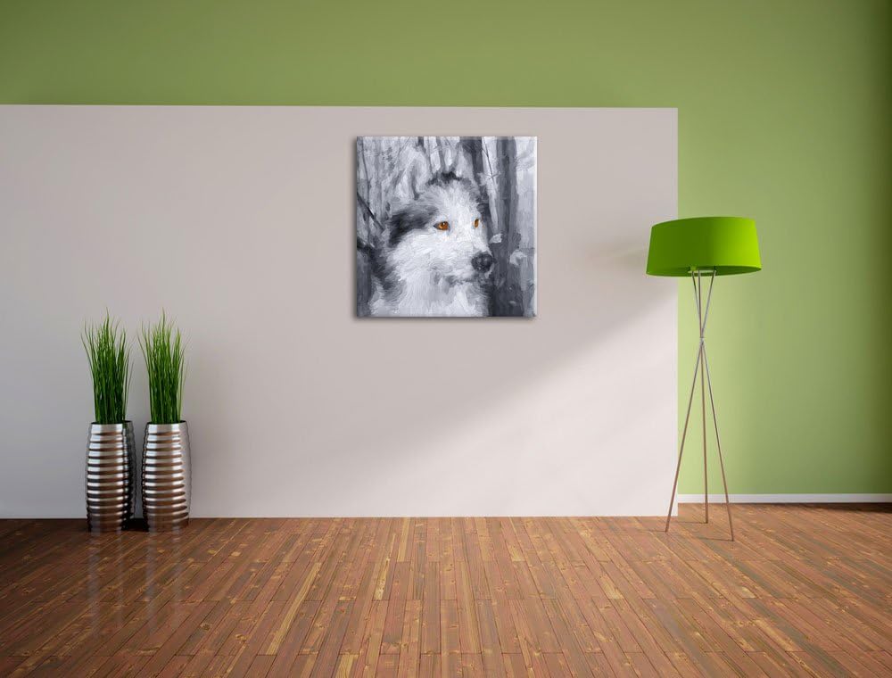 Pixxprint Wachsamer Husky Pinsel Effekt, Format: 70x70 auf Leinwand, 70x70