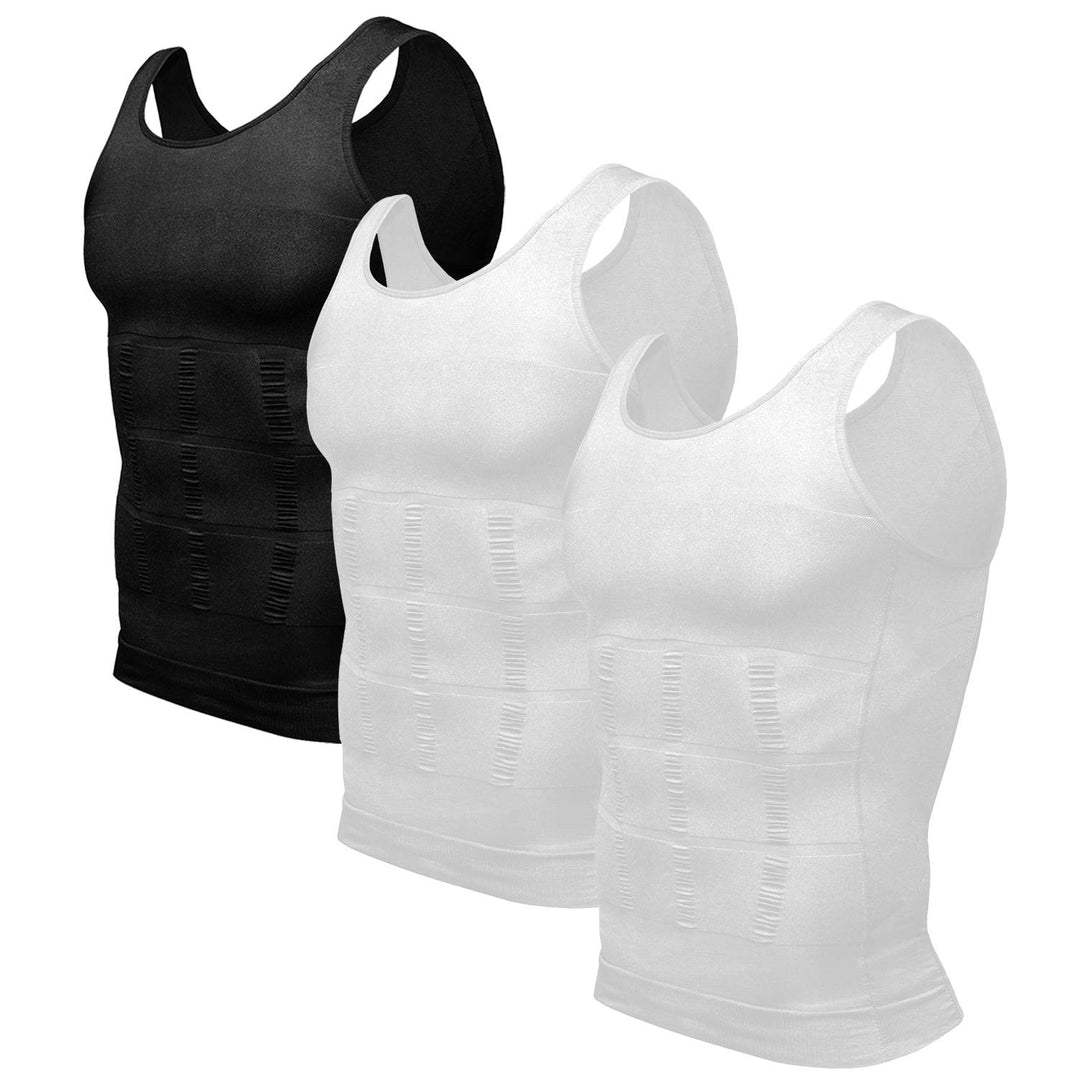 Odoland Unterhemden Herren Shapewear 3er Pack Tank Top Compression Shirt Kompressionsshirt Bauchweg