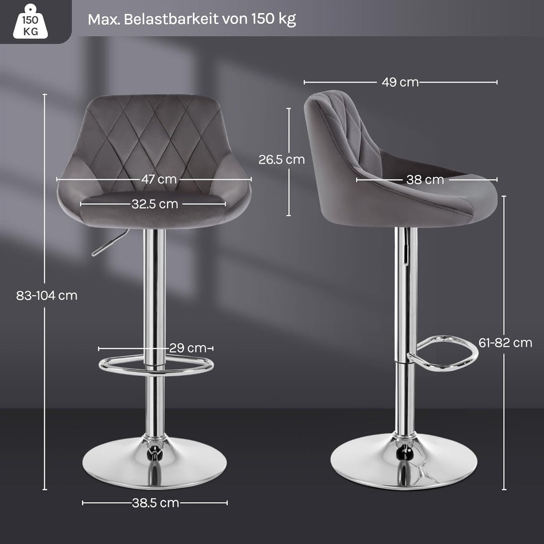 WOLTU Barhocker, Hocker höhenverstellbar drehbar, gepolsterter Samtsitz, mit Rückenlehne Fussstütze,