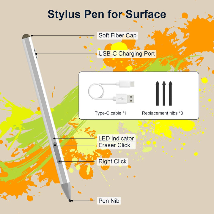 Surface Pen Stylus Stift für Microsoft Surface Pro 11/9/8/7/6/5/4/3, Surface Go 3/2/1 Surface Laptop