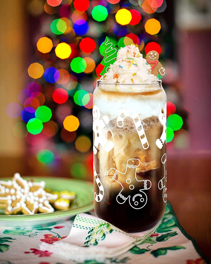 Weihnachtstassen, 550ml Weihnachtskaffee Tassen Bier Dose Glas mit Deckel und Stroh Weihnachten Lebk